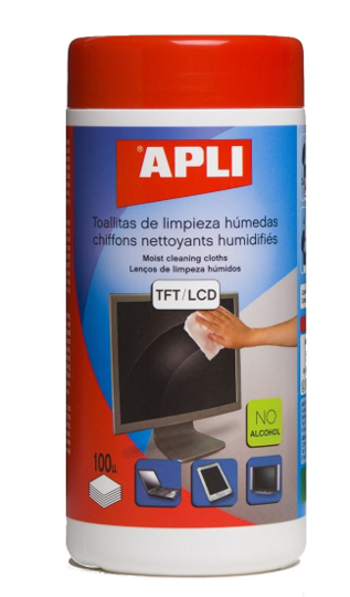 Lingettes de nettoyage humides, spécial écrans, APLI 100 unités